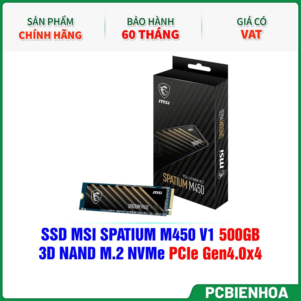 Ổ cứng SSD MSI Spatium M450 500GB | PCIe 4.0 NVMe M.2 PCI Express 4.0-60T