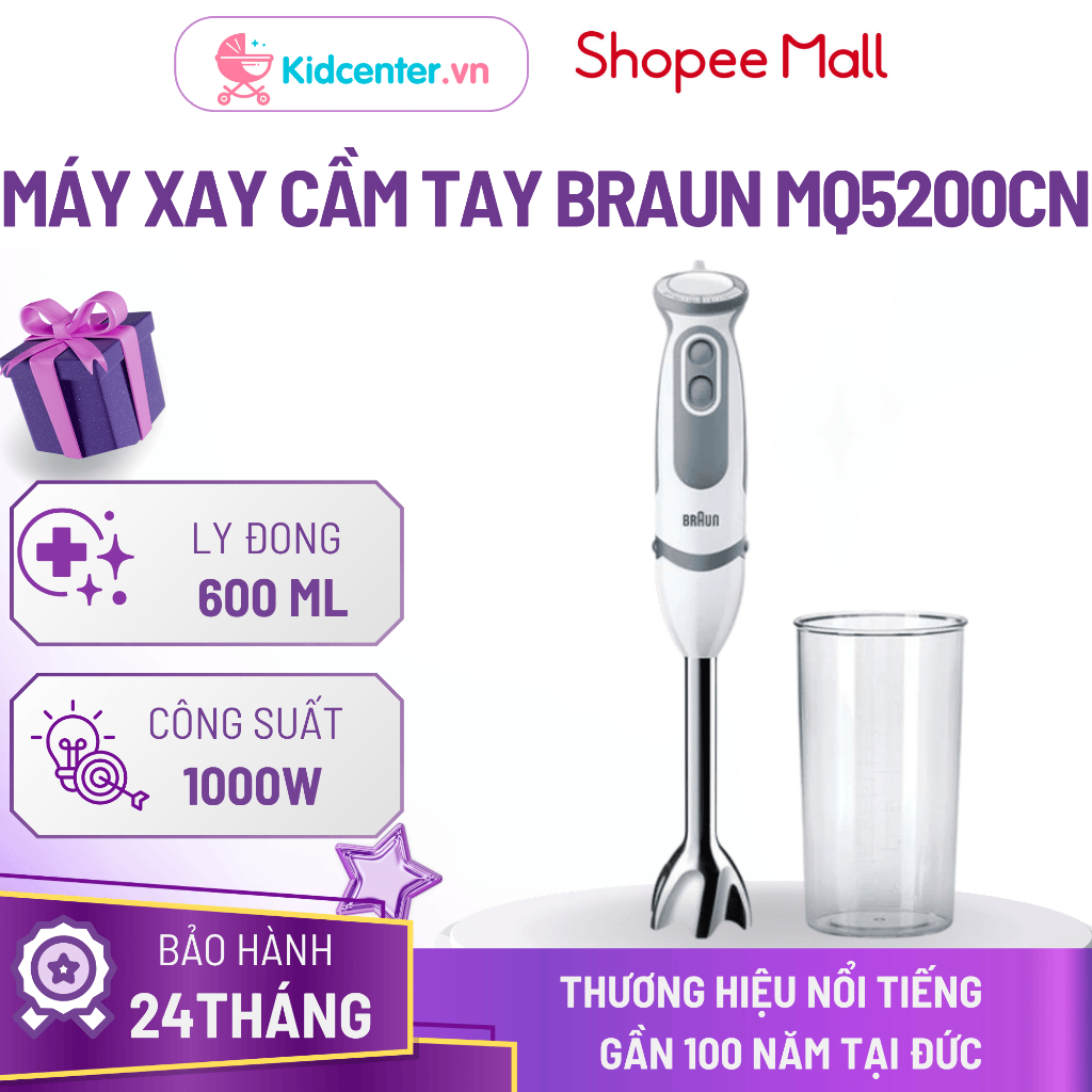 Máy Xay Cầm Tay Braun MQ5200CN 1000W Đa Năng Xay Sinh Tố, Cháo Siêu Nhanh, Nhuyễn Cho Bé – Chính Hãn