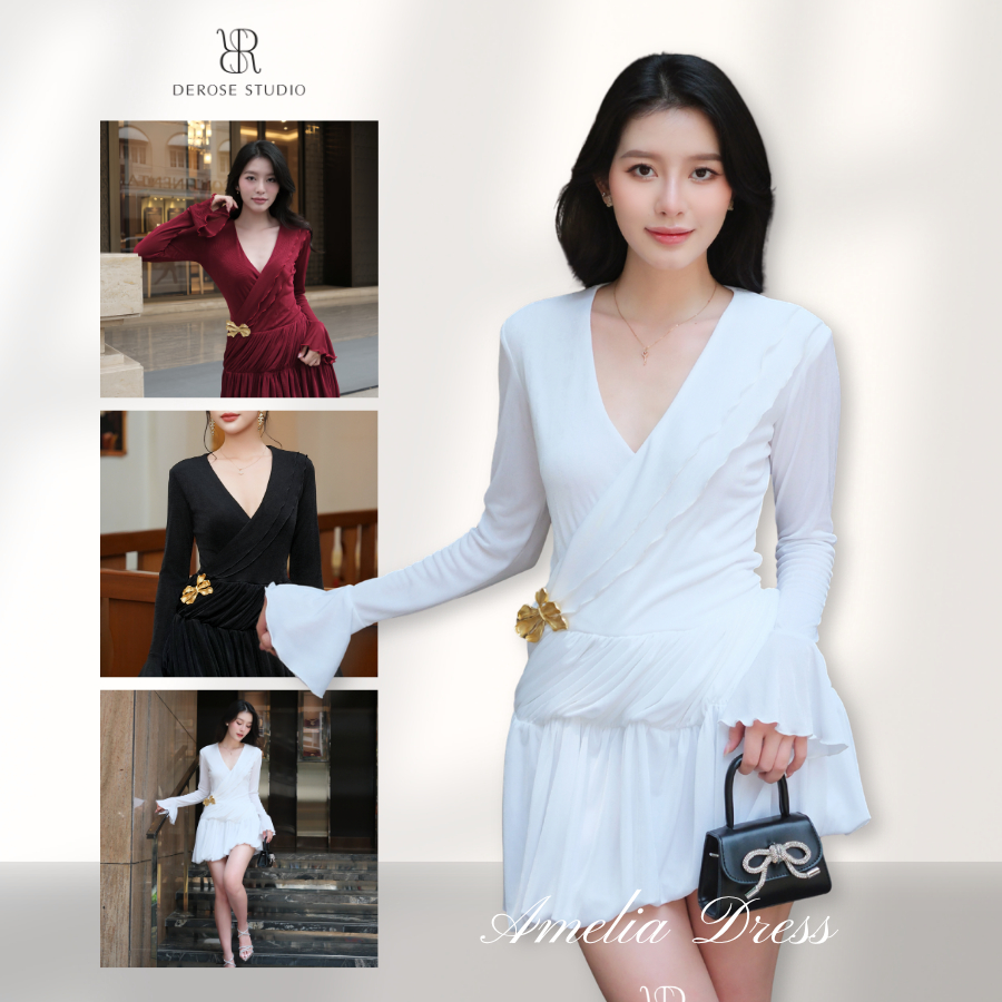 𝐃𝐞𝐫𝐨𝐬𝐞 𝐒𝐭𝐮𝐝𝐢𝐨 – Váy đỏ dáng xoè Amelia Dress váy dự tiệc cuối năm tất niên, Noel, Tết cho nàng