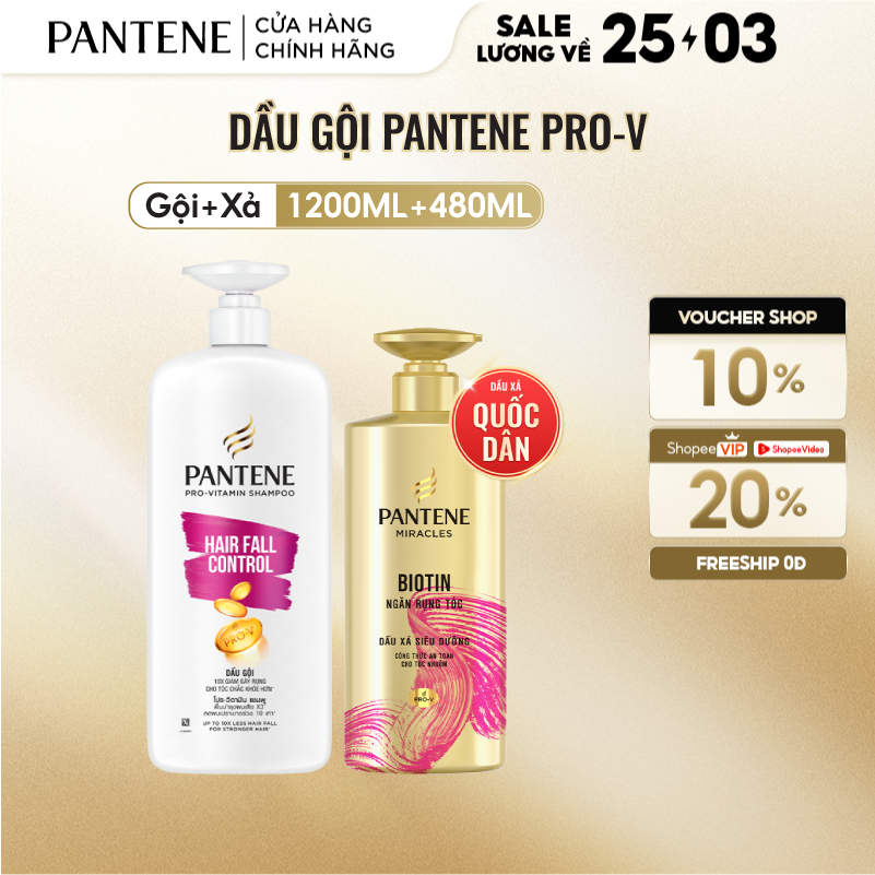 [V] - Combo Dầu Gội PANTENE Ngăn Rụng Tóc 1200ML Và Dầu Xả PANTENE Ngăn Rụng Tóc 480ML