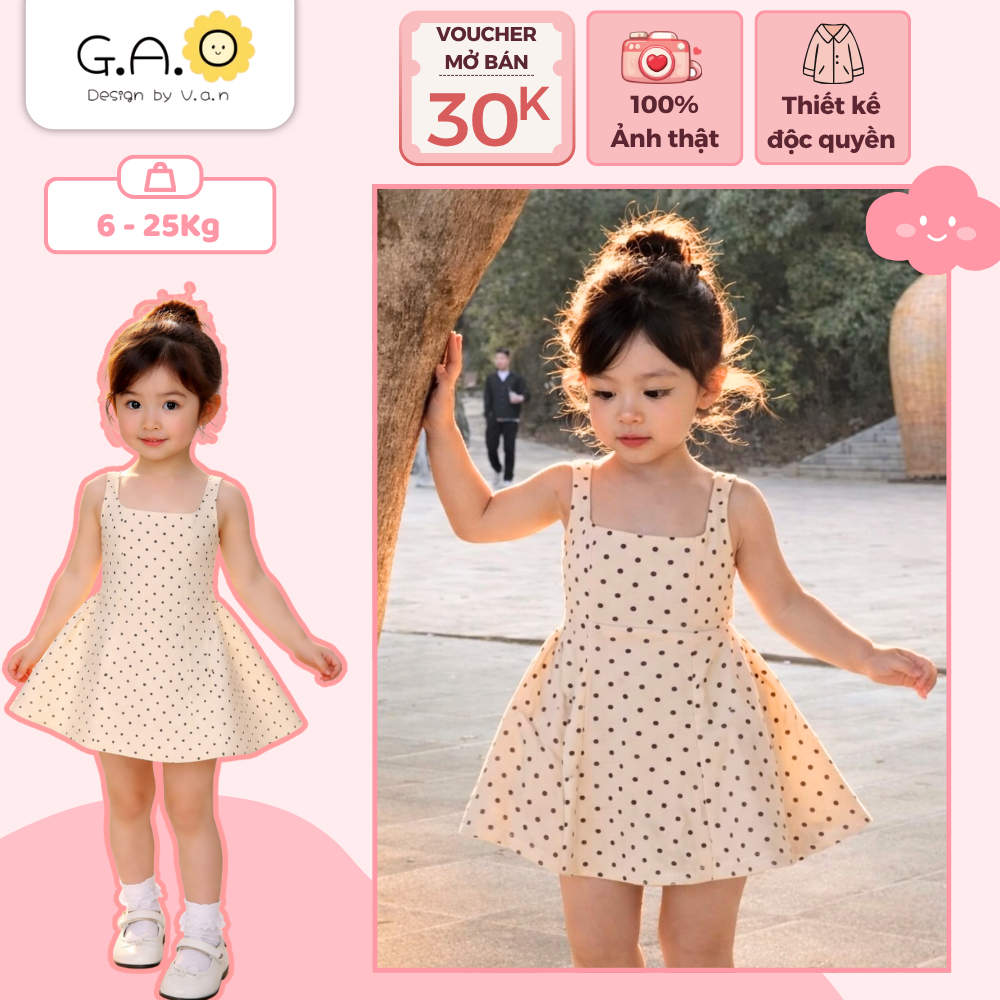 [VOUCHER 30K MỞ BÁN]Váy 2 dây xòe chấm bi bé gái Tặng kèm scrunchie, Đầm bé gái Vải xước hàn Lsoul b