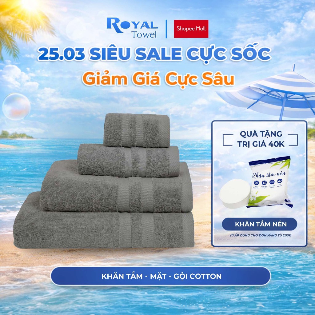 Khăn Tắm, Khăn Gội, Khăn Mặt Royal Towel Sợi Cotton Mềm Mịn, Thấm Hút Tốt, Không Xổ Lông, Không Phai Màu