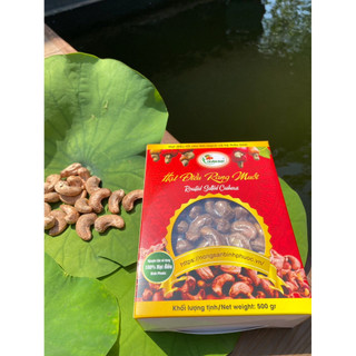 Hạt điều rang muối vỏ lụa Quân Đạt hộp giấy 500gr