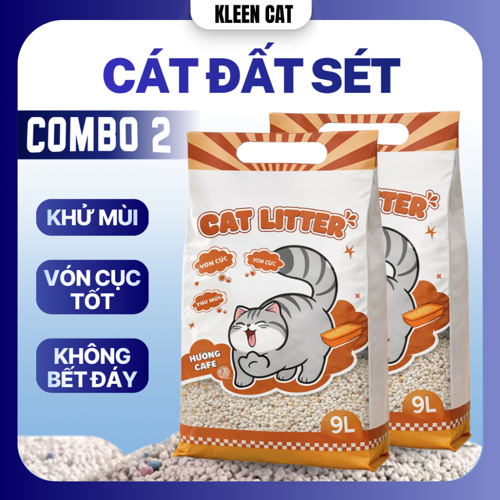Combo 2 túi Cát Mèo Kleen túi 9l Cát Vệ Sinh Mèo Kleen Siêu Vón Cục - kleencat