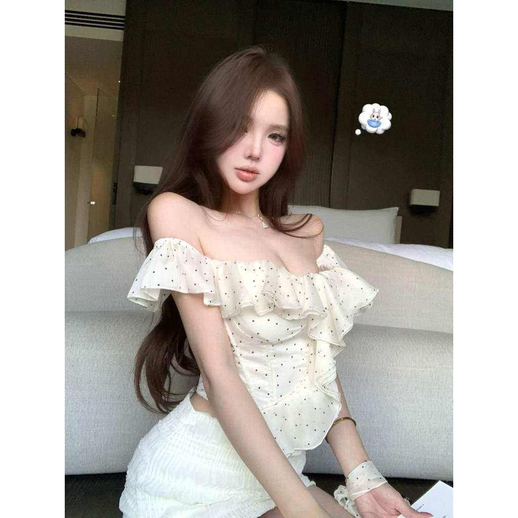 Set áo trễ vai bèo hoạ tiết chấm bi phối chân váy ôm TABISHOP Set đồ nữ sang chảnh mặc hè đi chơi(306) | BigBuy360 - bigbuy360.vn
