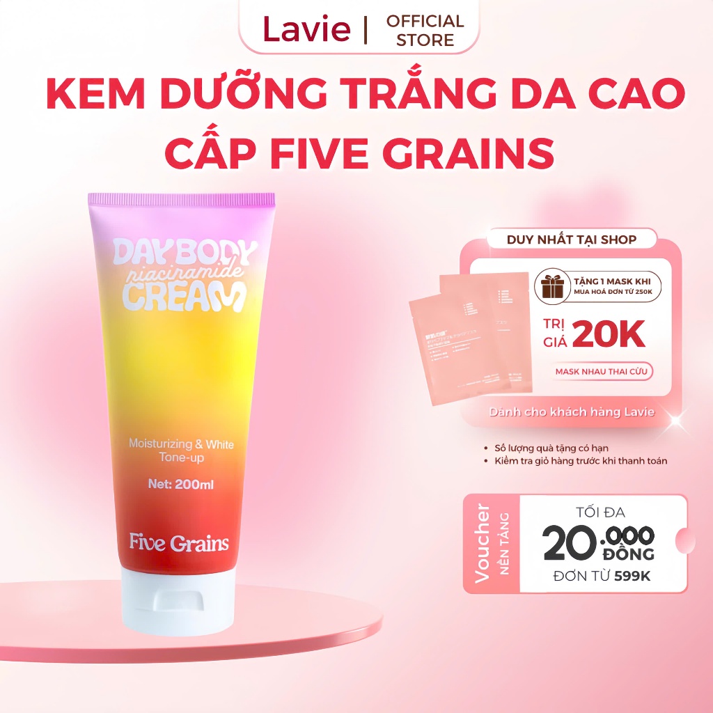 Kem Dưỡng Thể Ban Ngày Five Grains 200ml Dưỡng Trắng Dưỡng Ẩm Nâng Tone Da