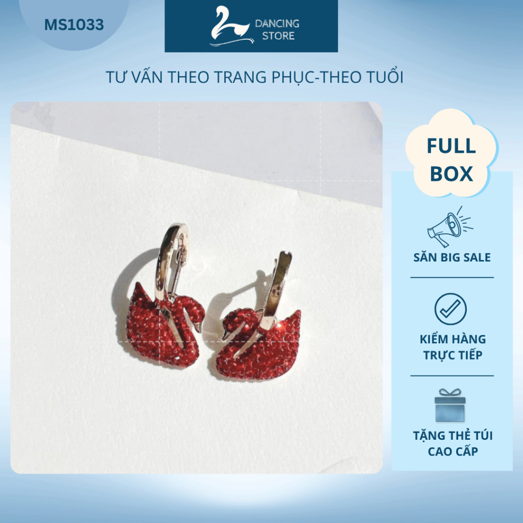Khuyên Tai Nữ Iconic Swan Đá đỏ  Nữ Tính Dancing Store Fullbox