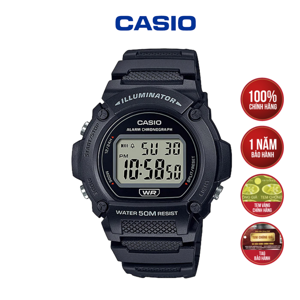 Đồng hồ Casio W-219H-1AVDF mặt số 47mm