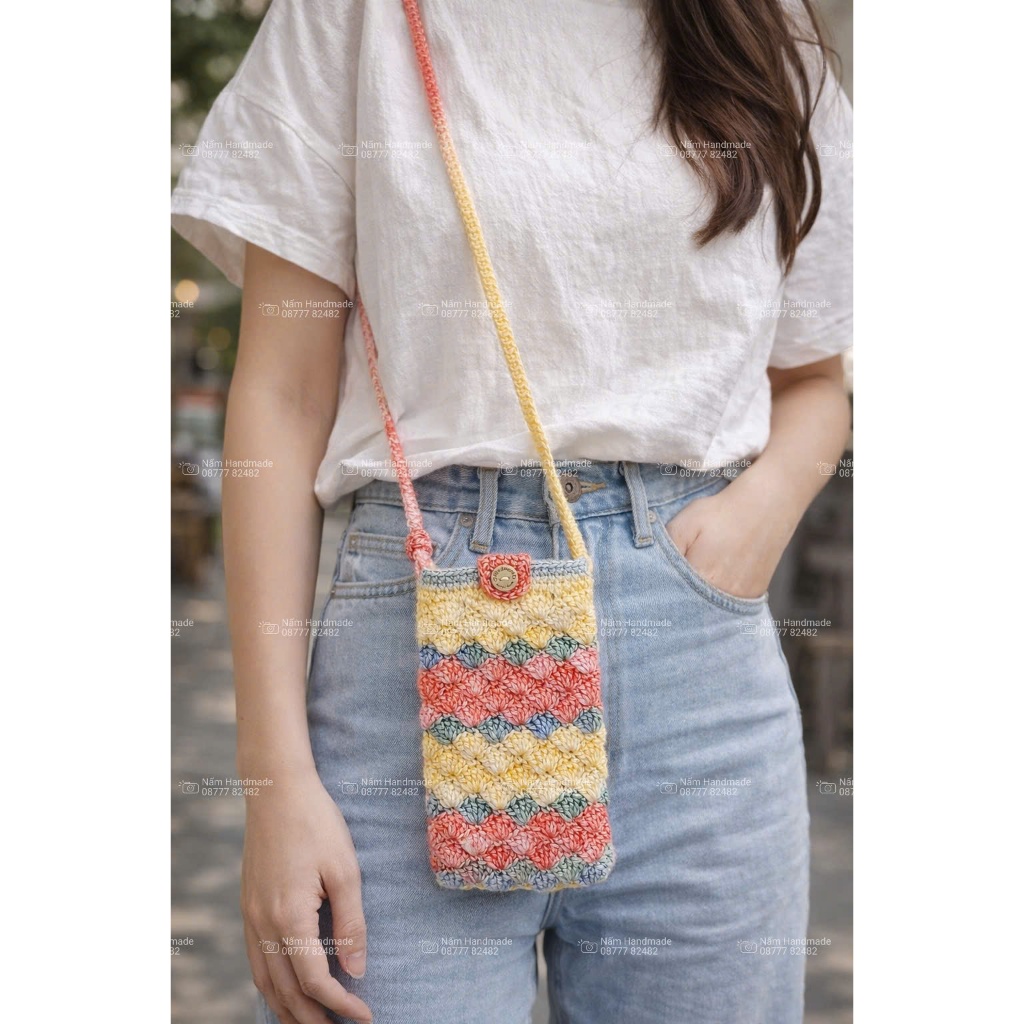 Túi đeo chéo bằng len handmade đựng điện thoại