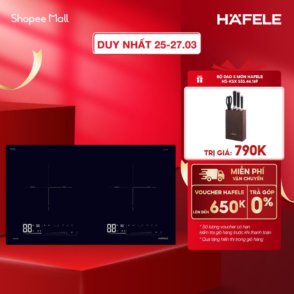 [New] Bếp từ lắp âm 2 vùng nấu Hafele HC-I7323B 536.61.886