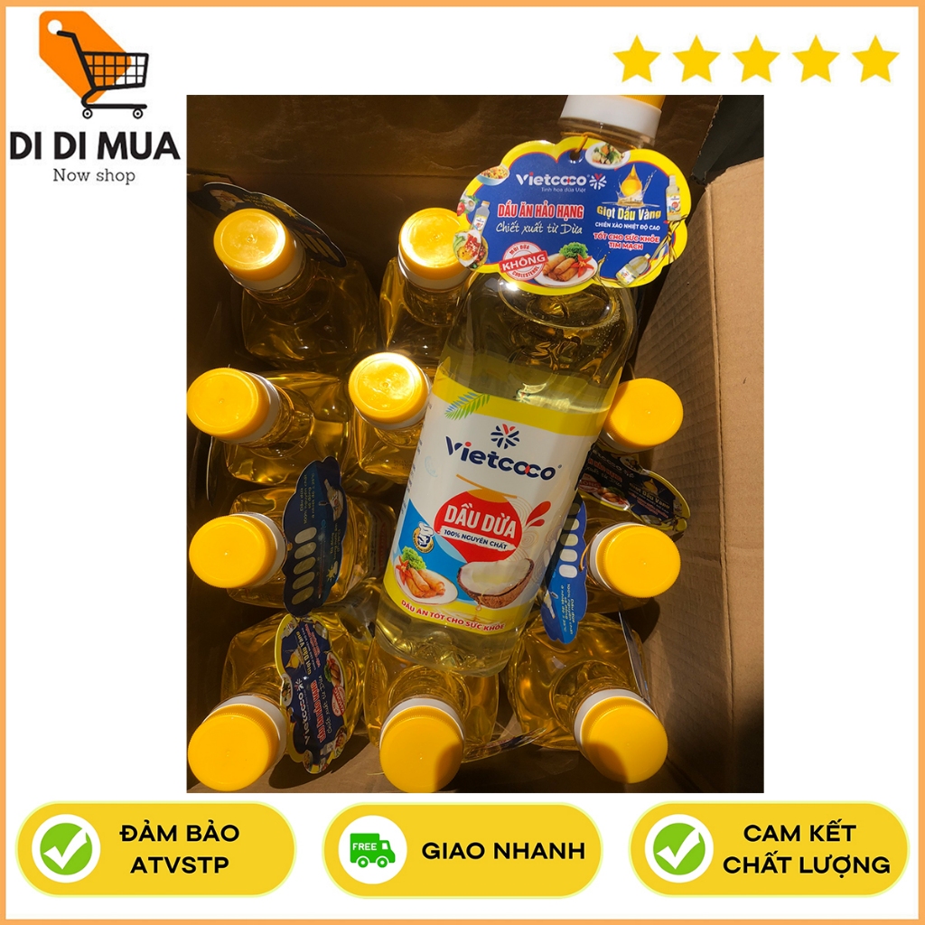 Dầu dừa vietcoco 1lit an toàn thực phẩm, dầu chuẩn dừa 100% từ Vietcoco, didimua food phân phối
