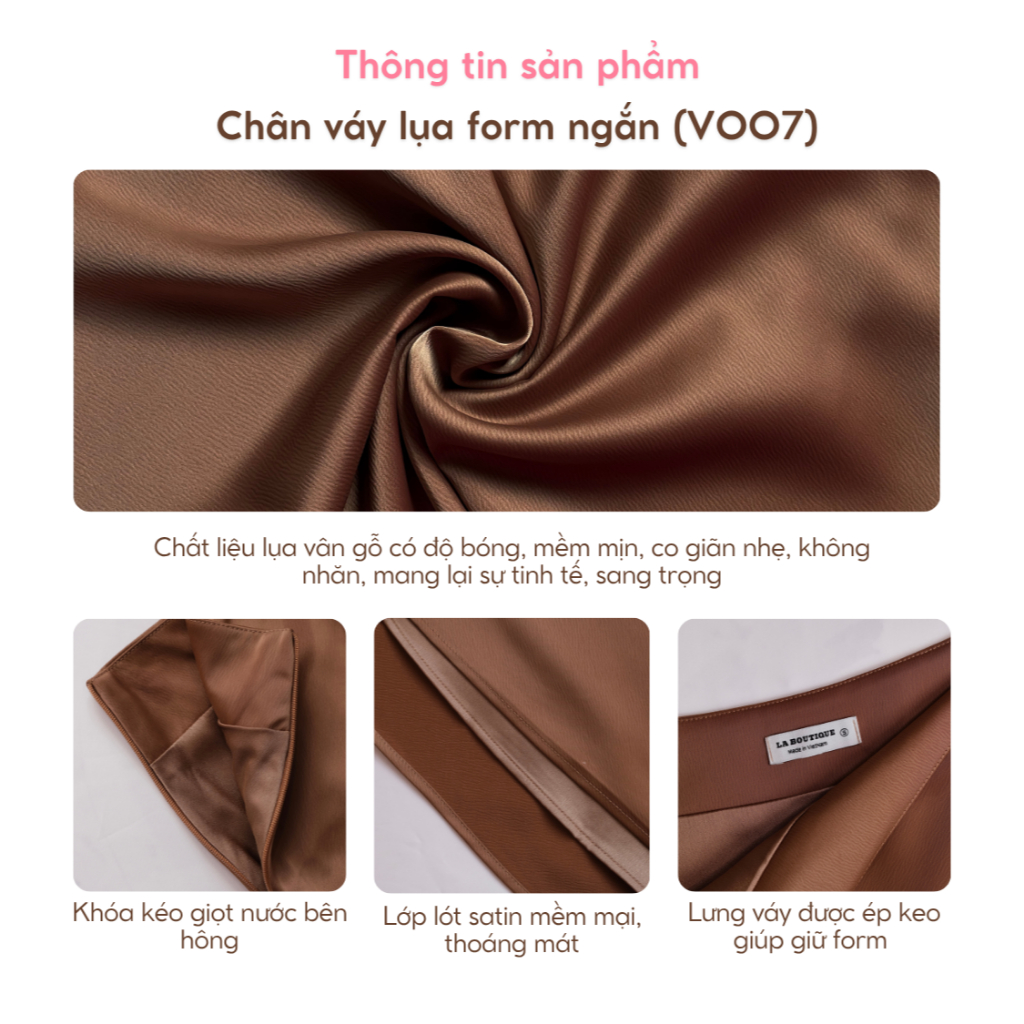 Chân váy lụa vân gỗ dáng ngắn cạp cao hai lớp dành cho nàng 1m50 La Boutique V007 | BigBuy360 - bigbuy360.vn