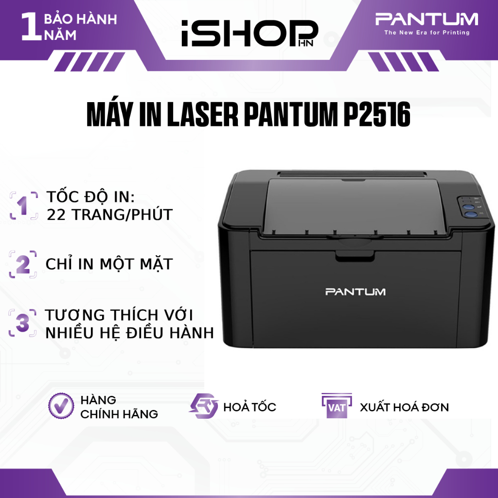 Máy In Laser Pantum P2516/P2505W – In Đen Trắng, 22ppm, USB/WiFi, Chính Hãng
