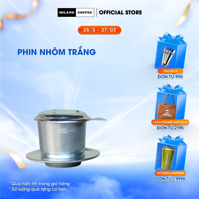 Phin nhôm trắng pha cà phê Milano Coffee