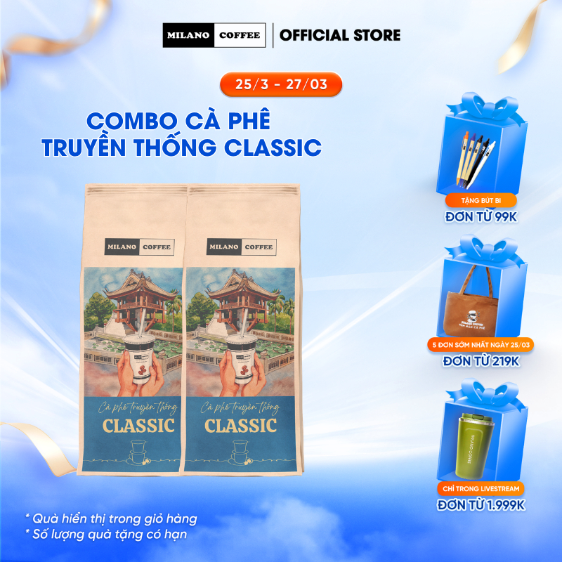 Combo 2 gói Cà phê Milano loại cà phê Đá 1 Truyền Thống 250g