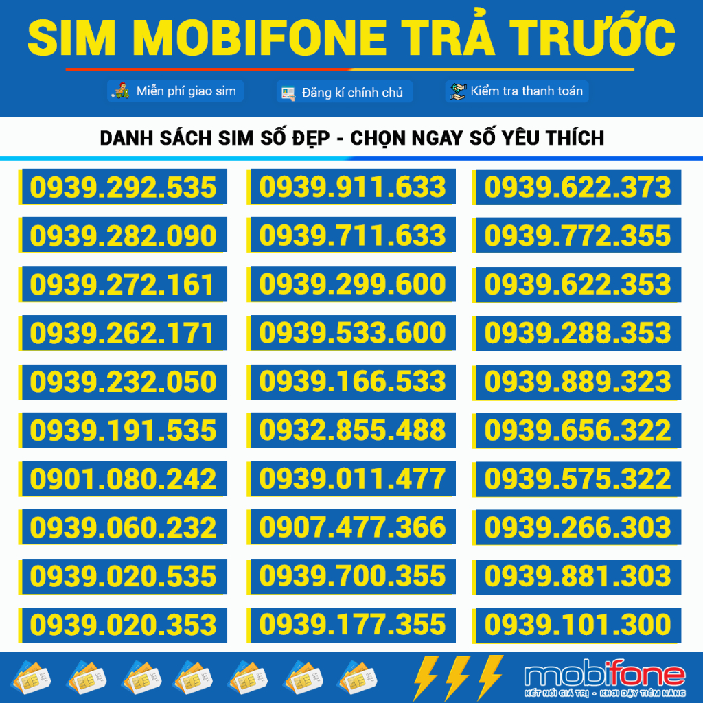 Sim số đẹp mobifone trả trước dễ nhớ đầu số 09