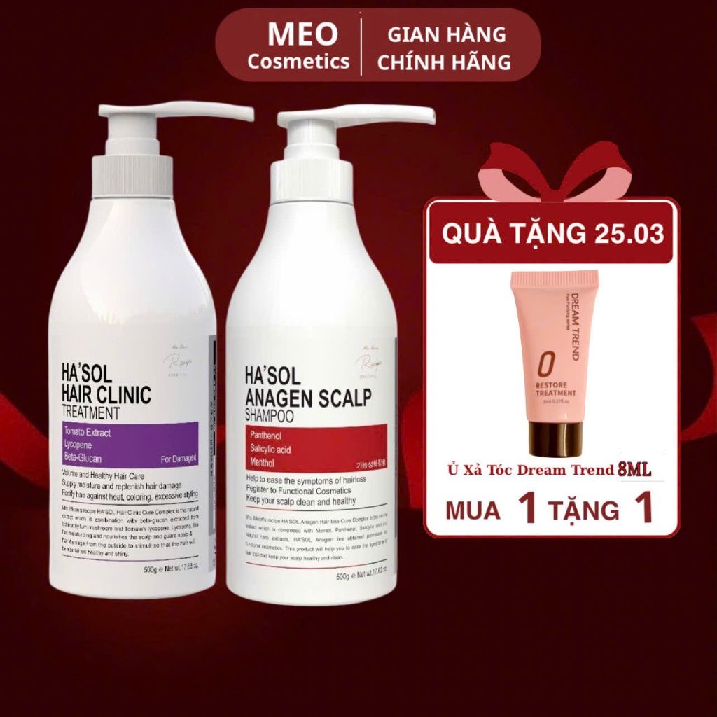 Giải Pháp Hỗ Trợ Giảm Rụng Tóc, Hỗ Trợ Mọc Tóc Ha'sol Anagen Scalp Shampoo 500g + Kem Ủ Hasol Hair C