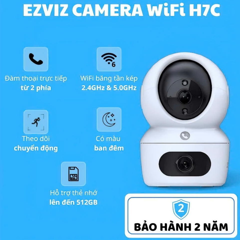 (TẶNG ĐẾ L)Camera WiFi Trong Nhà 2 Mắt EZVIZ H7C 8MP 2K+,Quay Quét Linh Hoạt,Hình Ảnh Rõ Nét