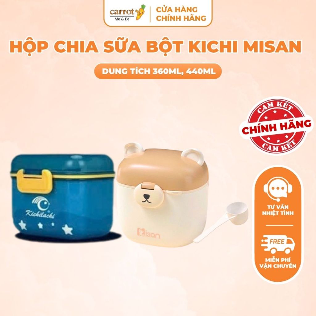 Hộp Trữ Sữa Bột Kichi 30ML Misan 440ML Cho Bé Kèm Thìa, Bộ Chia Sữa Bột Tiện Lợi Cho Bé Đi Du Lịch