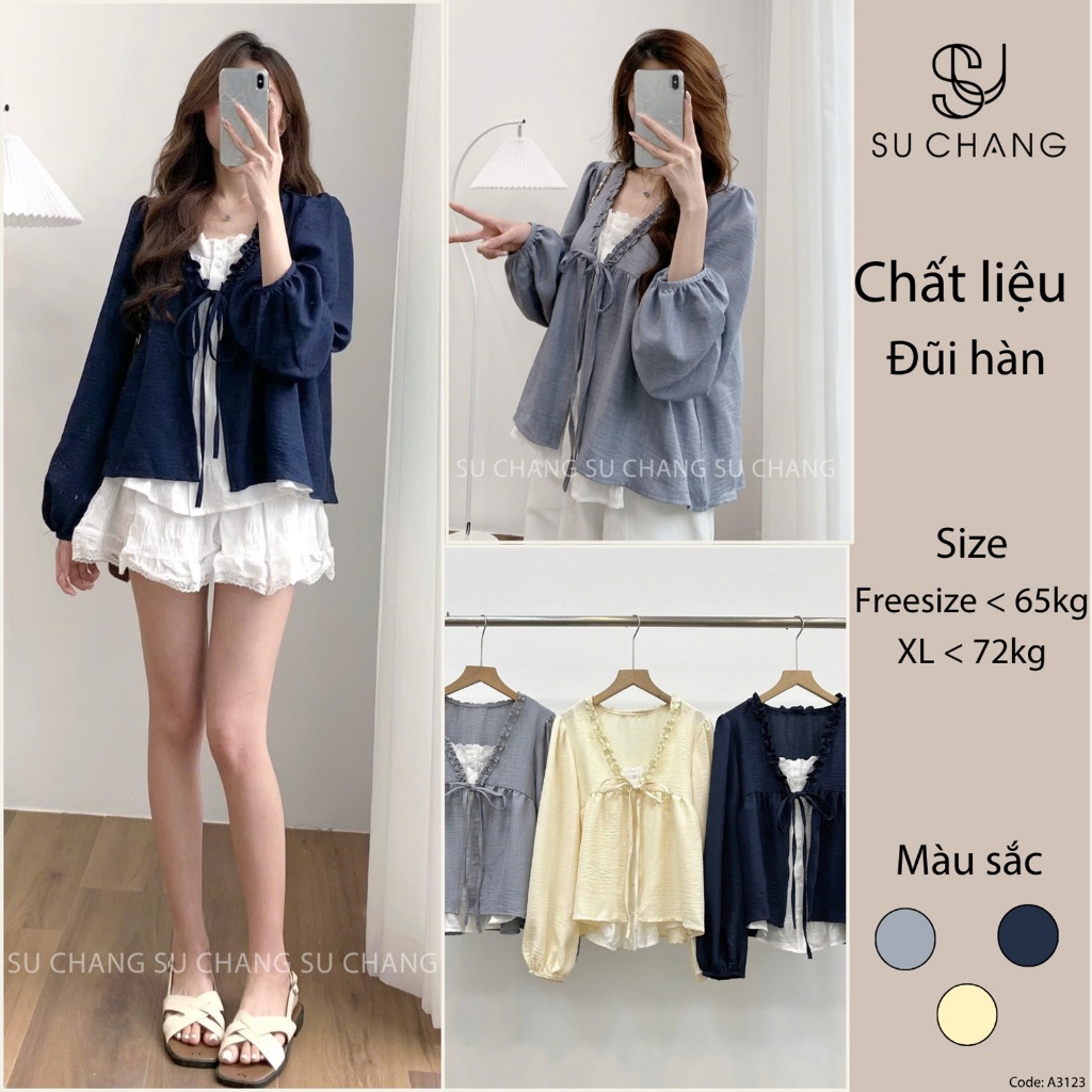 Áo Babydoll Phối Viền Bèo 2 Lớp Thắt Nơ A3123 Su Chang Thời Trang Nữ Bigsize | BigBuy360 - bigbuy360.vn