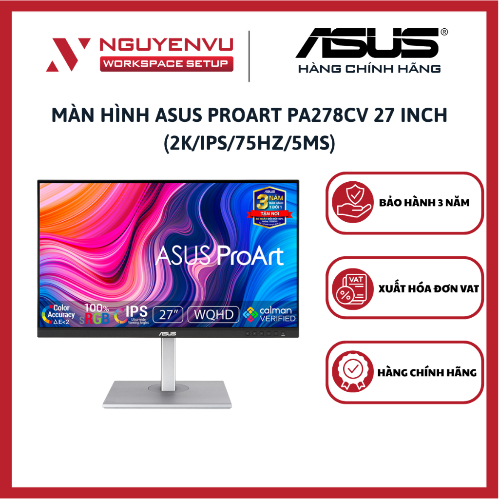 Màn Hình Asus ProArt PA278CV 27 Inch 2K (QHD/IPS/75Hz/5ms) - Hàng Chính Hãng