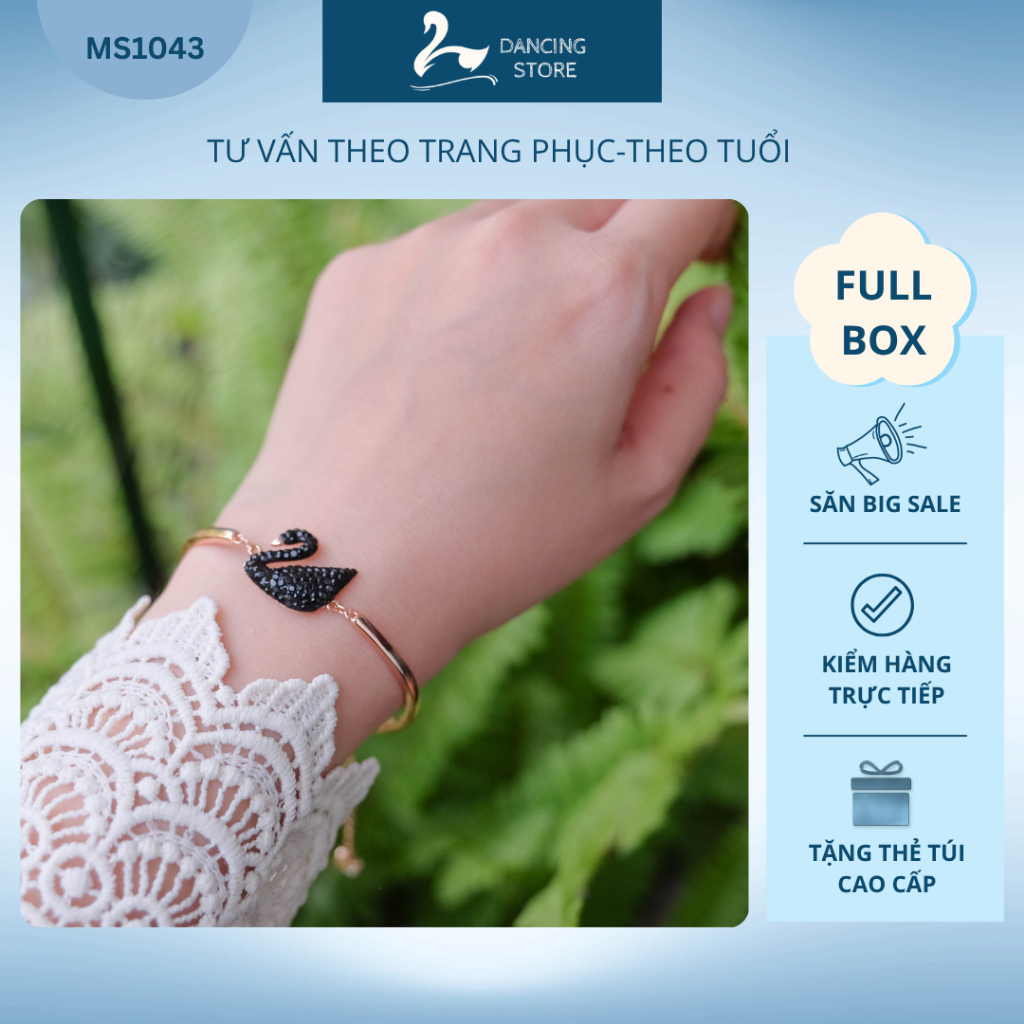 Lắc tay Nữ Iconic Swan Đen dây Rosegold Nữ Tính Dancing Store Fullbox