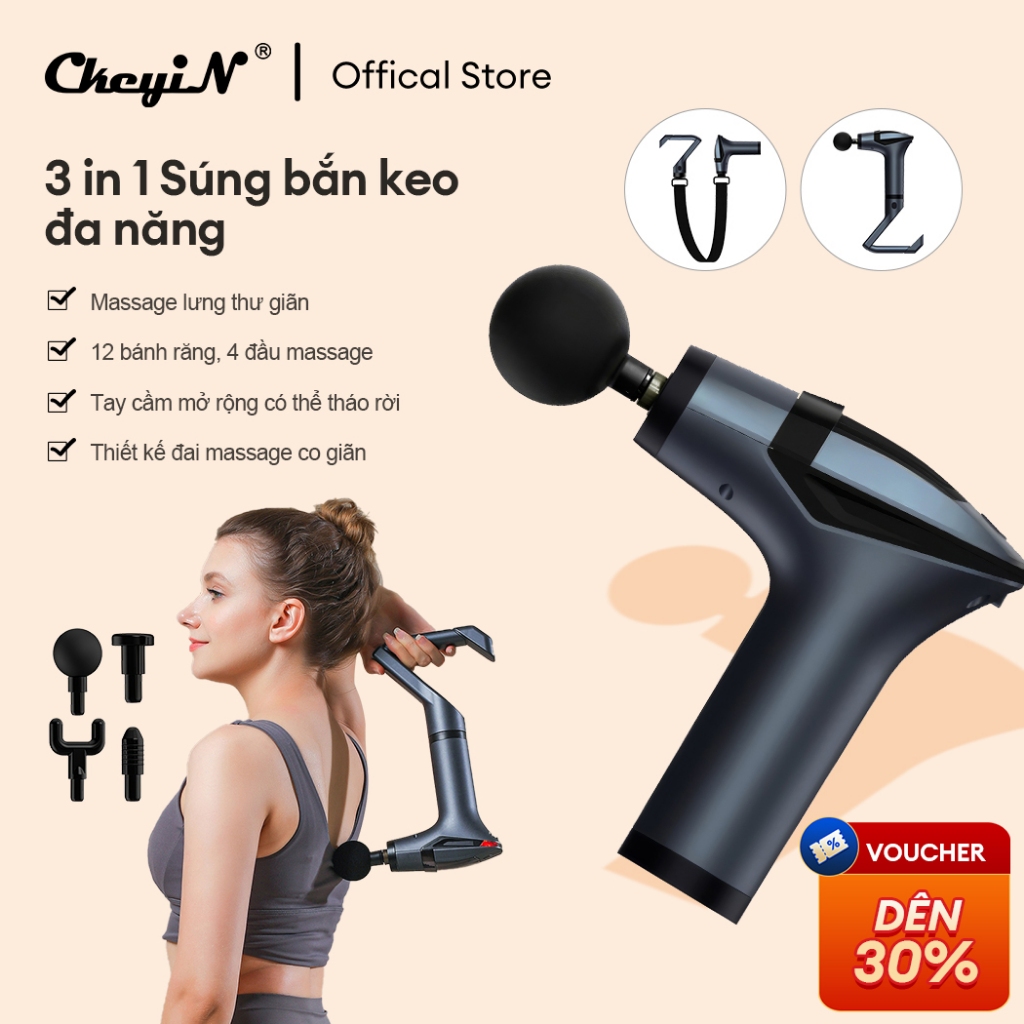 CkeyiN 3in1 Máy Massage Cầm Tay 12 Cấp Độ Mát Xa Toàn Thân Giúp Thư Giãn Giảm Đau Cổ Vai Lưng GB008G