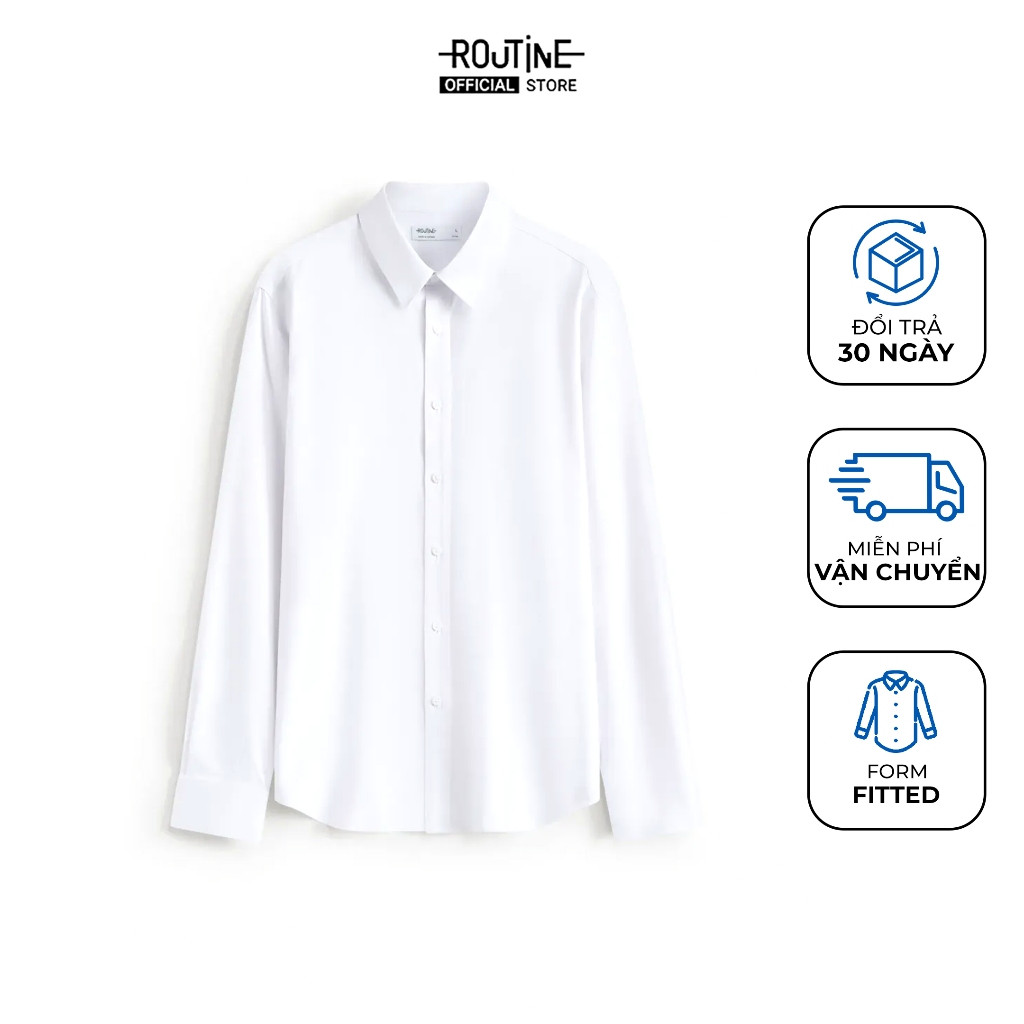 [🔥HOT] Áo Sơ Mi Nam Công Sở Tay Dài Trắng Trơn Form Fitted - Routine 10S26SHL054 | BigBuy360 - bigbuy360.vn