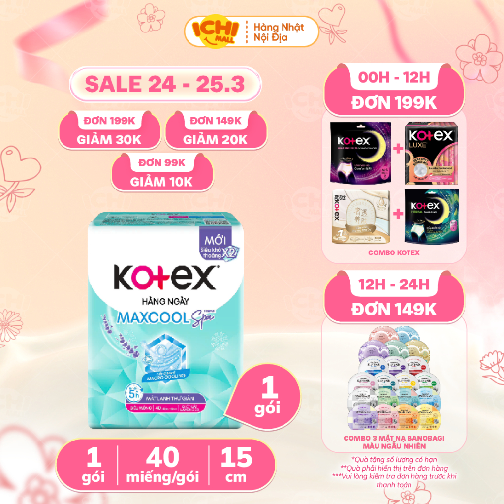 Băng vệ sinh Kotex hàng ngày Max Cool French Spa 40 miếng _Ichimall