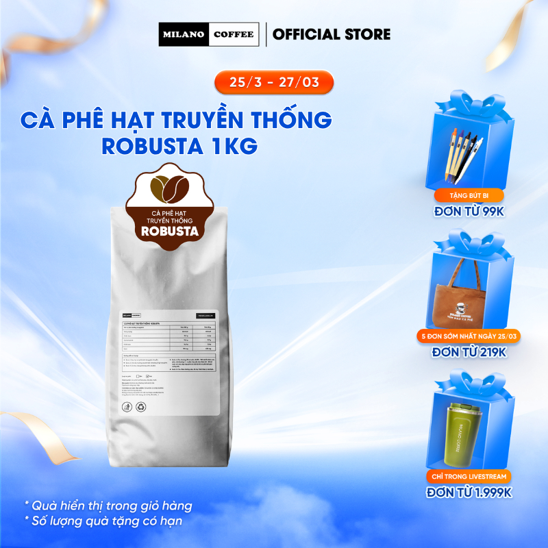 Cà phê hạt truyền thống Robusta Milano Coffee (1kg)