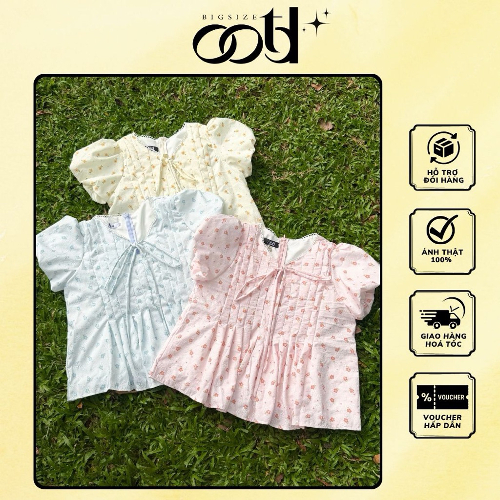 OOTD BIGSIZE - Áo kiểu bigsize nữ babydoll hoa nhí xếp li viền ren