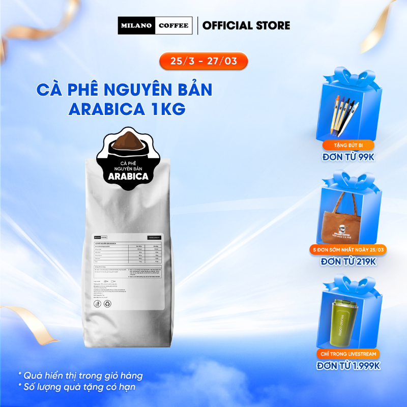Cà phê nguyên bản Arabica Milano Coffee (1kg)