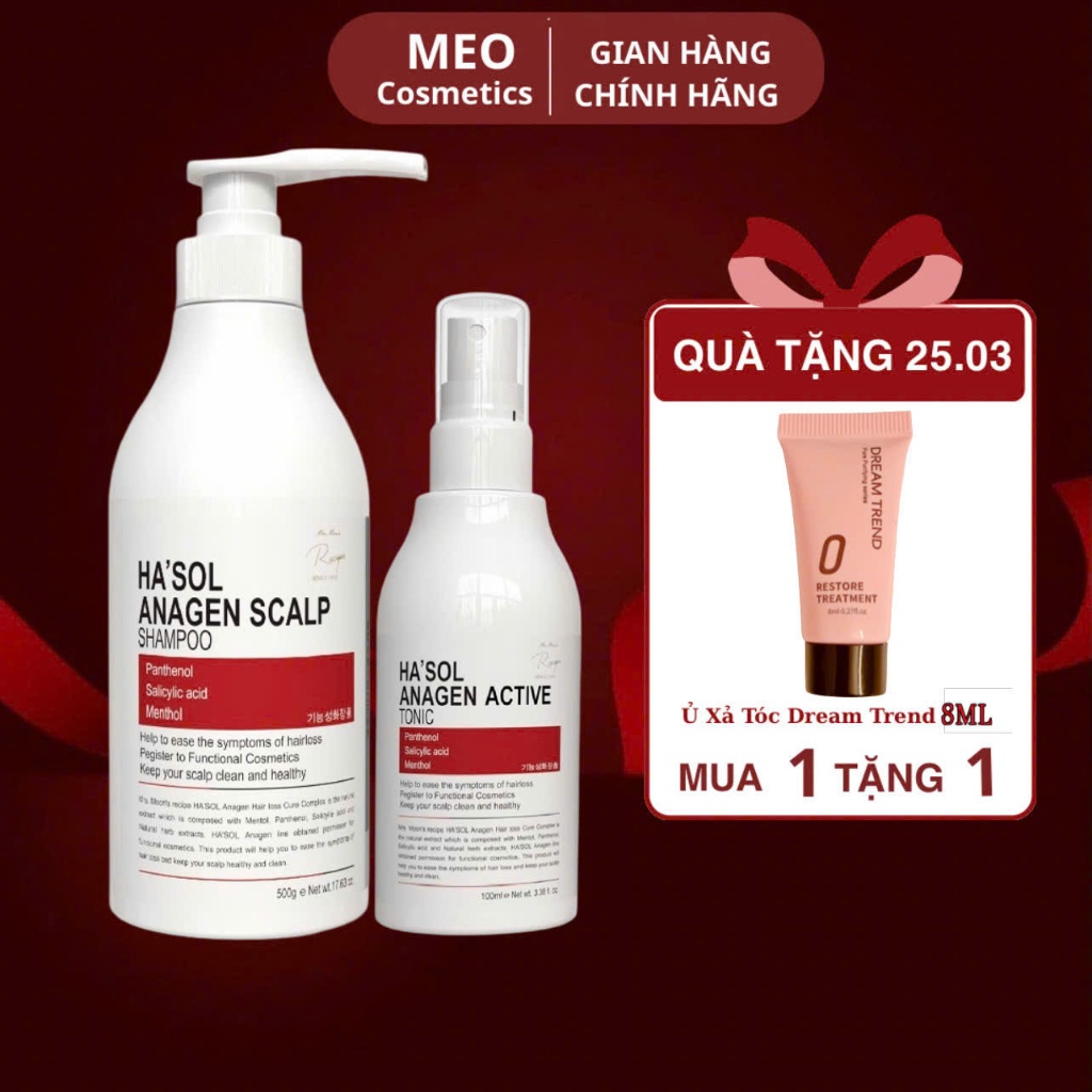 Combo Dầu Gội HASOL Hỗ Trợ Giảm Rụng và Mọc Tóc Ha'sol Anagen Scalp Shampoo 500g + Xịt Ha'sol Anagen