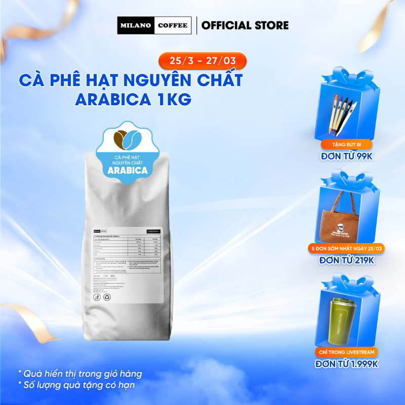Cà phê hạt nguyên chất Arabica Milano Coffee (1kg)