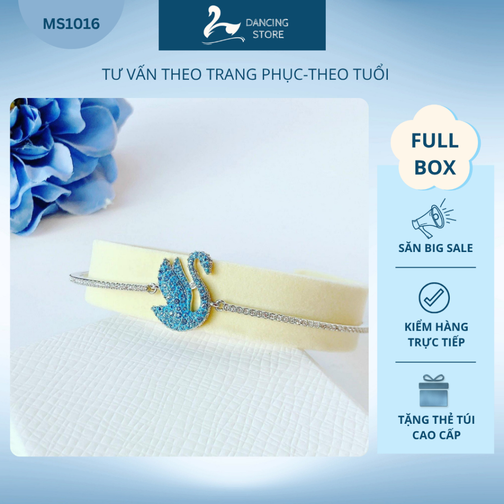 Lắc tay Nữ Iconic Swan Đá xanh blue mẫu mới Nữ Tính Dancing Store Fullbox