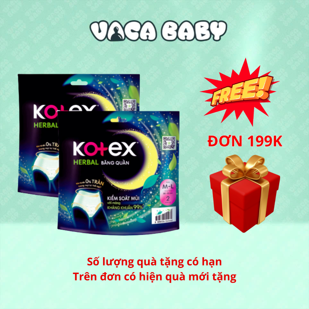 (Mới) BVS QUẦN Kotex mẫu mới thảo dược herbal có 2 size M/L và L/XL 2 miếng