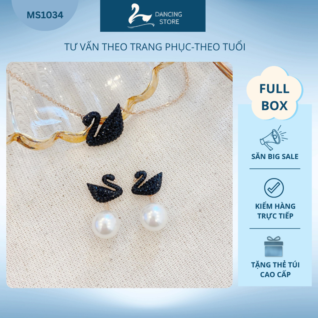 Bông tai Nữ Iconic Swan Đen Rosegold Nữ Tính Dancing Store Fullbox