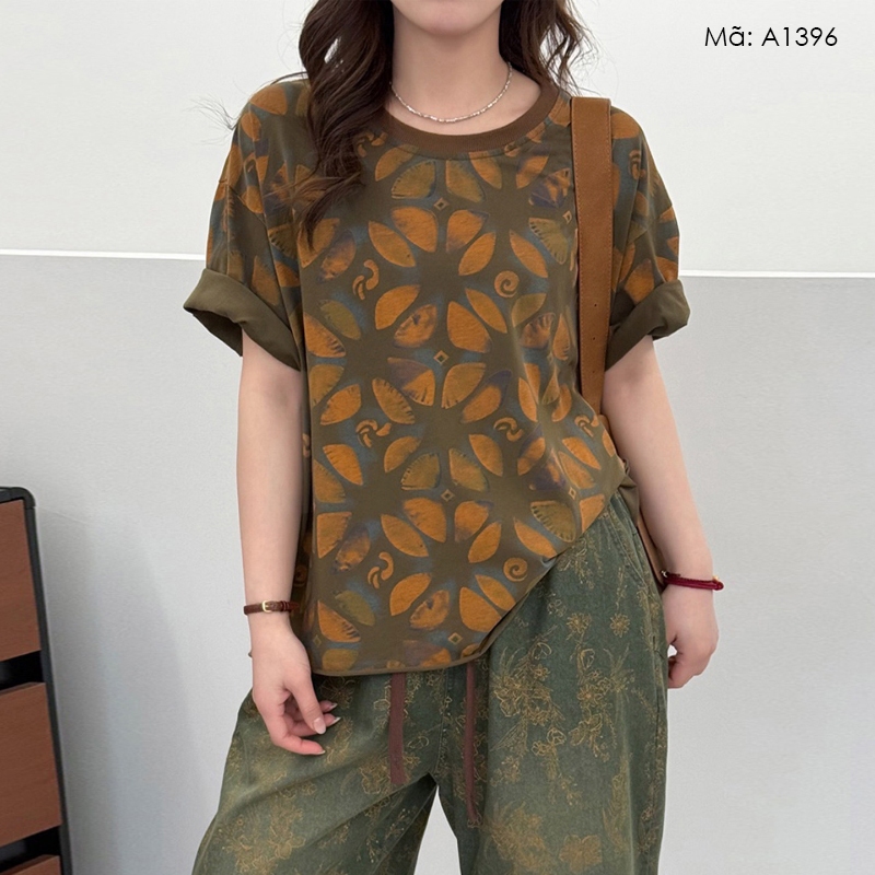 Áo T-shirt ngắn tay in lá phong - A1396