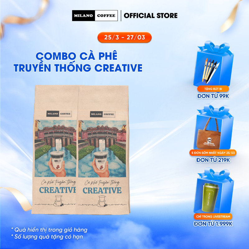 Combo 2 gói Cà phê Milano loại Truyền Thống Creative 250g