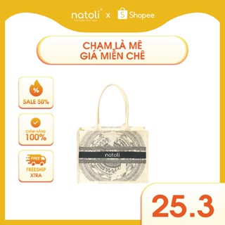 Túi cói vintage, túi đi biển NATOLI đi du lịch, đi chơi có khóa kéo đựng đồ tiện lợi BST Artisan Eco Jute Tote T36