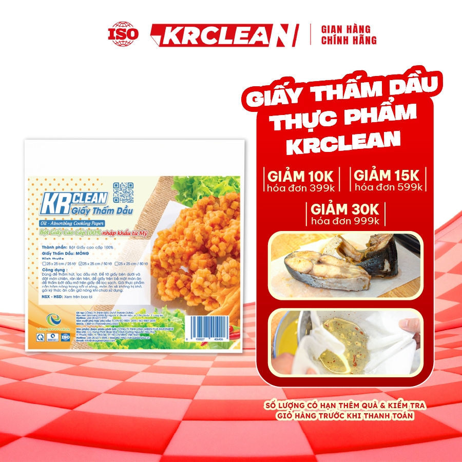 Giấy thấm dầu thực phẩm KRCLEAN - giấy thấm hút dầu mỡ thức ăn, đồ chiên rán, giấy dầu chống thấm tố