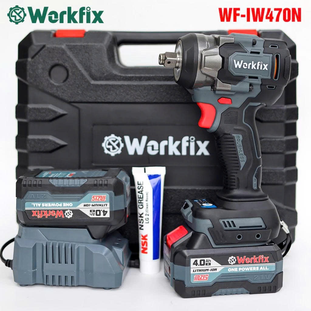 Máy siết Bulong Workfix WF-IW470N,Lực siết 470N,Động cơ không chổi than,Chân phổ thông M21