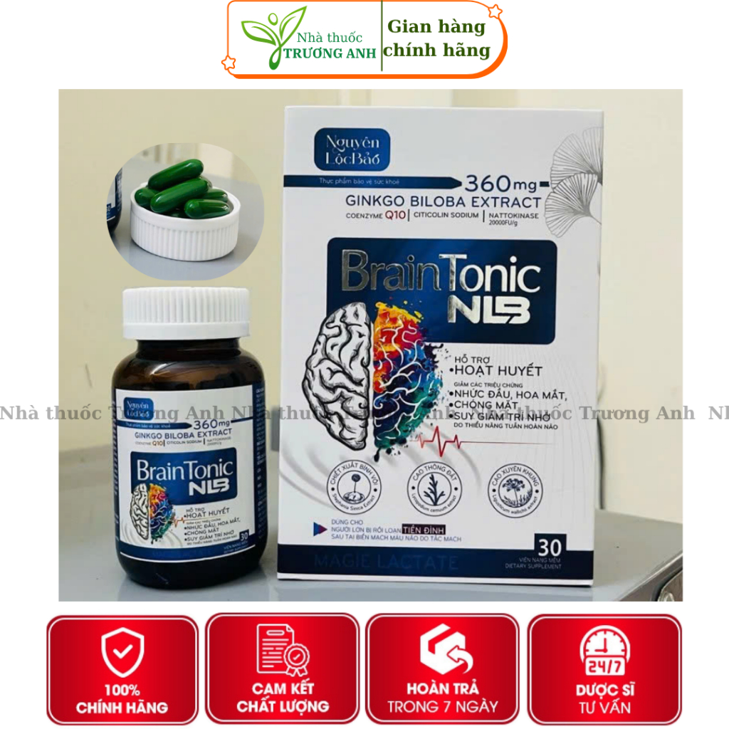 Viên bổ não BRAIN TONIC - Hoạt huyết dưỡng não, tạo giấc ngủ ngon, giảm đau đầu chóng mặt. Hộp 30 vi