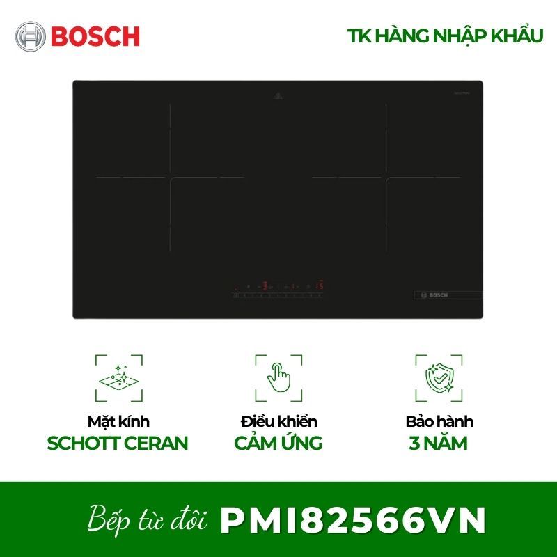Bếp Từ Đôi Bosch PMI82566VN Serie 4 – Lắp Âm, 2 Vùng Nấu, Giá Tốt Chính Hãng