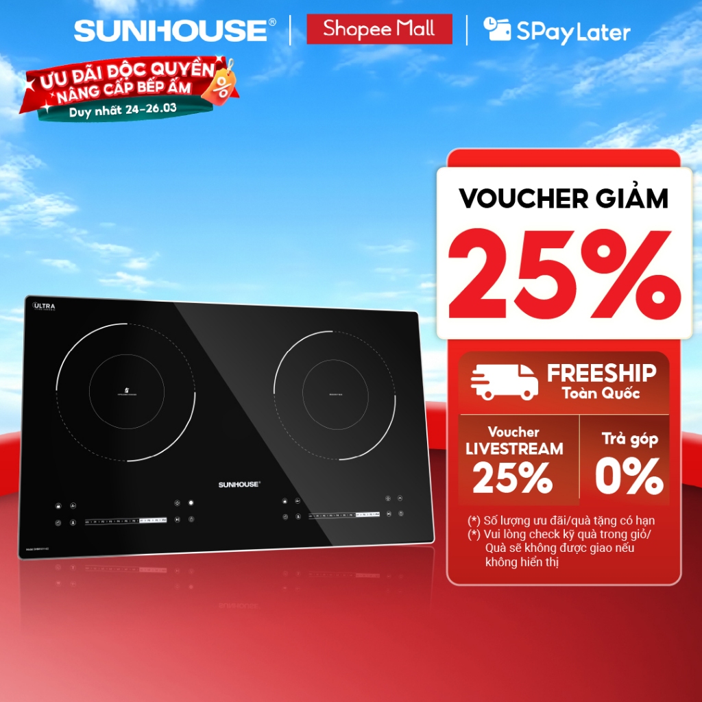 Bếp đôi điện từ hồng ngoại Sunhouse SHB81011-EC - Booster nấu nhanh - Bảo hành 3 năm