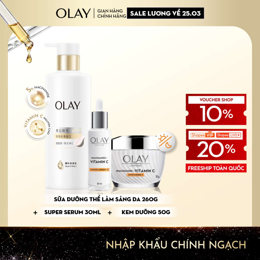 Combo3: Sữa Dưỡng Thể OLAY Làm Sáng Da & Kem Dưỡng OLAY & Serum OLAY Luminous Niacinamide + Vitamin 