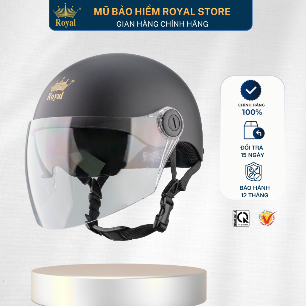 Mũ Bảo Hiểm Nửa Đầu 2 Kính Royal M579K Chính Hãng, Nón Bảo Hiểm Kính Âm Kết Hợp Kính Dài Bên Ngoài