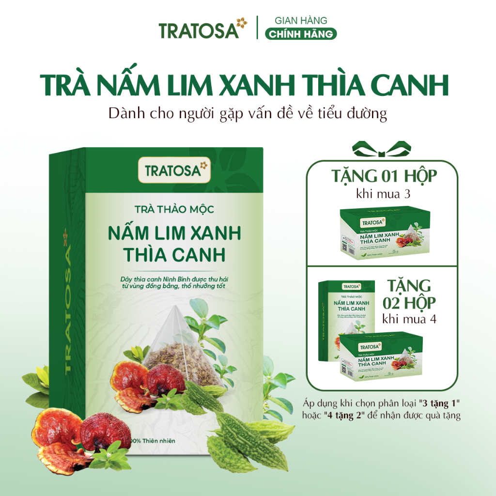 Trà nấm lim xanh thìa canh Ninh Bình TRATOSA 10 vị thảo dược tốt cho đường huyết, an toàn và lành tí