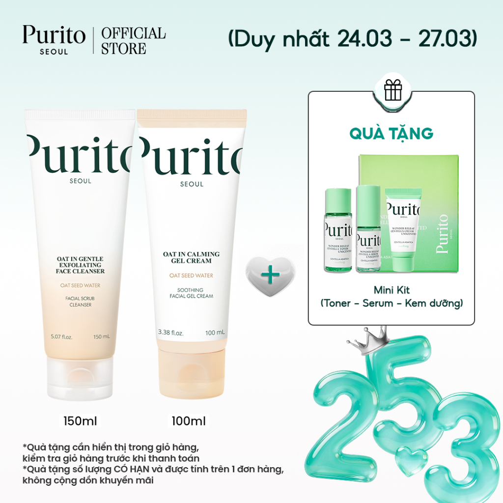 [PURITO Oat Duo] Oat In Gentle Exfoliating Face Cleanser  150ml + Oat In Calming Gel Cream 100ml