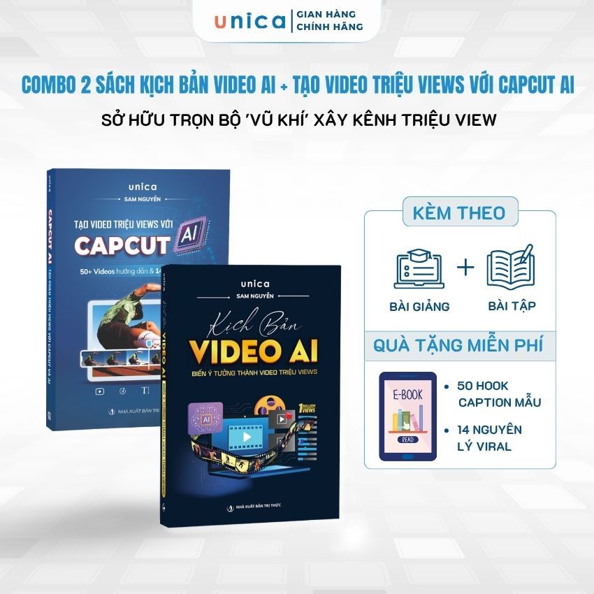 Combo 2 Sách Kịch bản Video AI & Tạo Video triệu views với Capcut AI